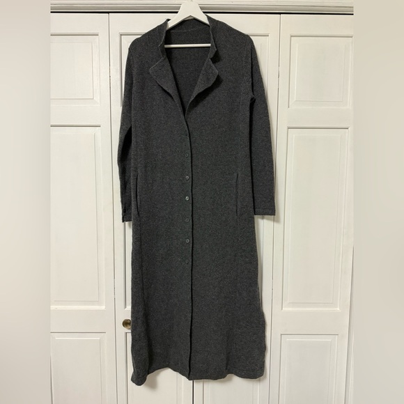 Max Mara Long Duster Gray Sweater Cardigan Coat Lambswool/Cashmere Blend Medium - Picture 1 of 13
